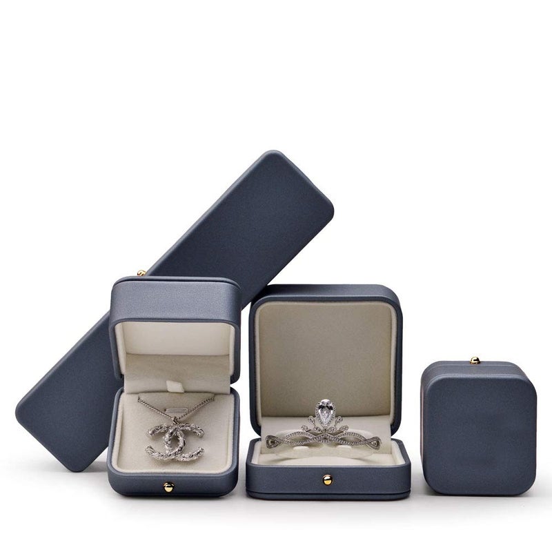 Oirlv Gorgeous Steel-Blue Ring Box Premium Leather Ring Gift Box for Wedding,Proposal Jewelry Storage Case - Image 2